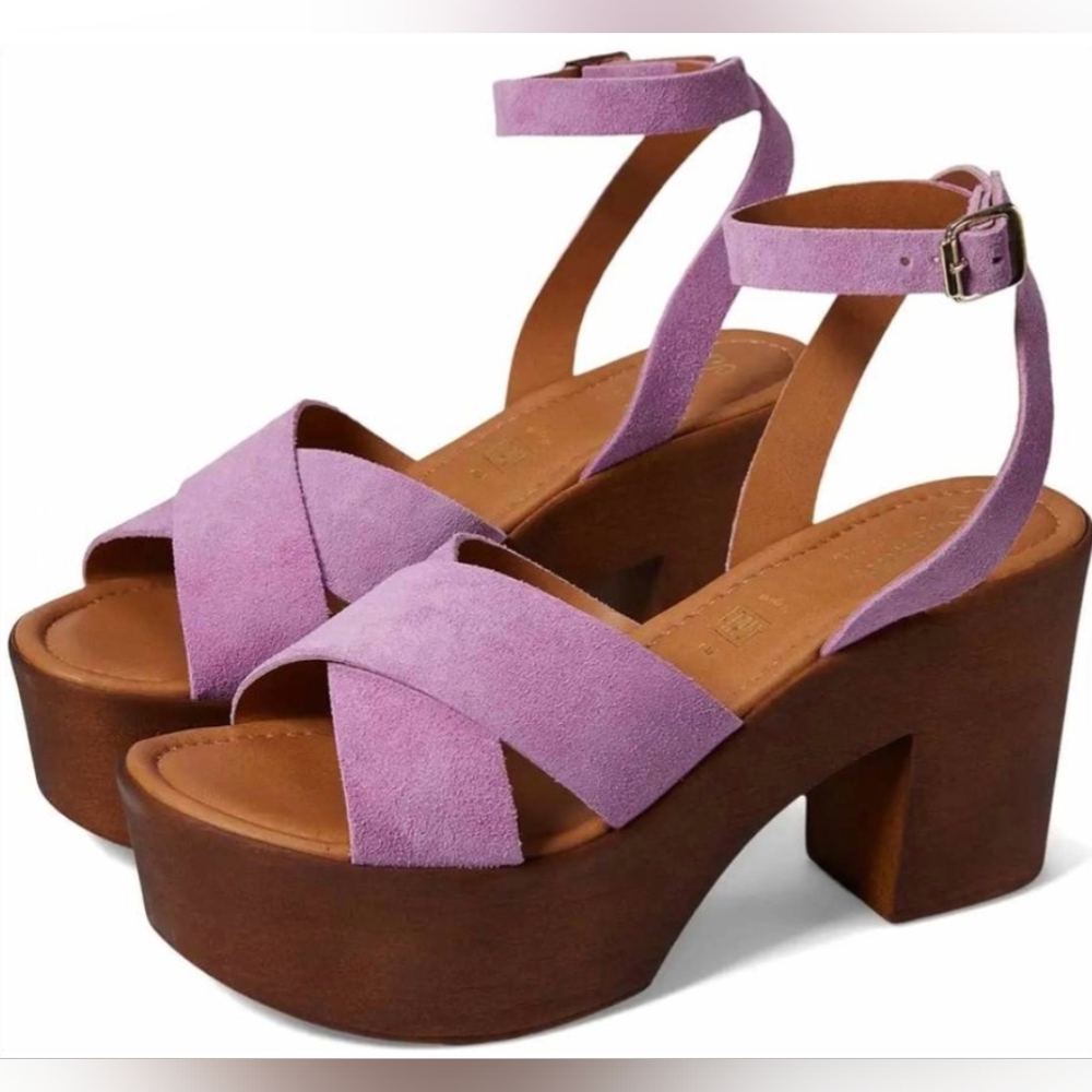 Seychelles Woman's Lavender Suede Platform Sandals with Ankle Strap Size 7